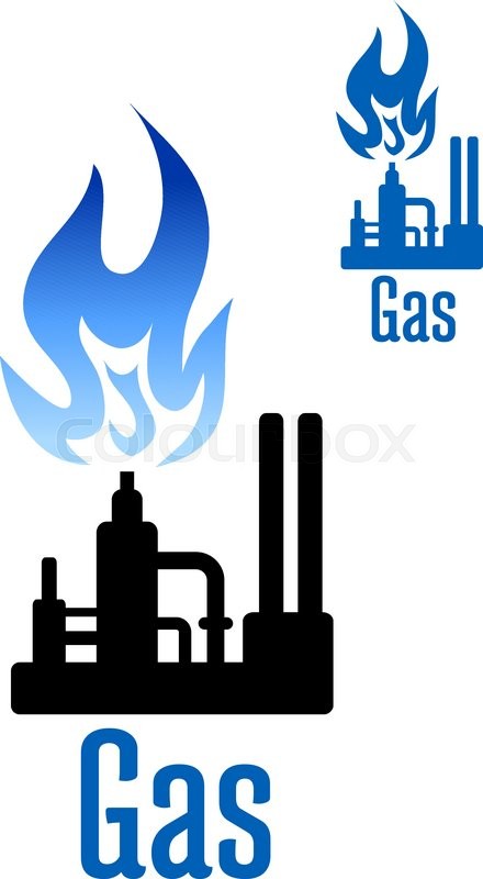 Industrial Plant Icon With Blue Flame Stock Vector - Illustration 