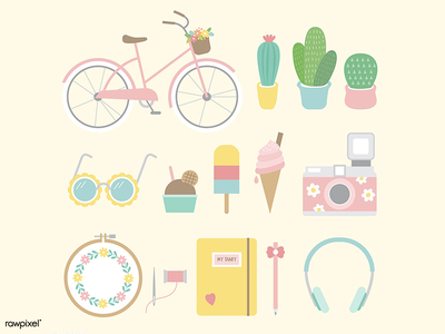 Sweet Girly Icon Set Pastel Color Stock Vector - Illustration of 