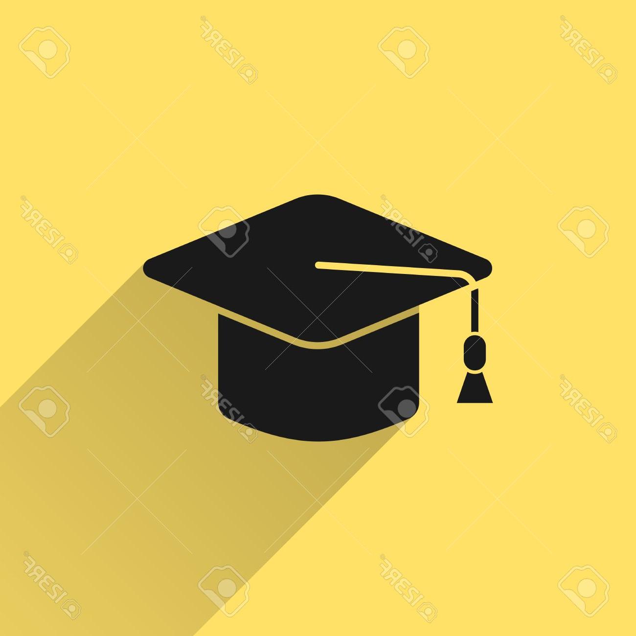 Graduation Cap vector icon. Style is flat symbol, black color 