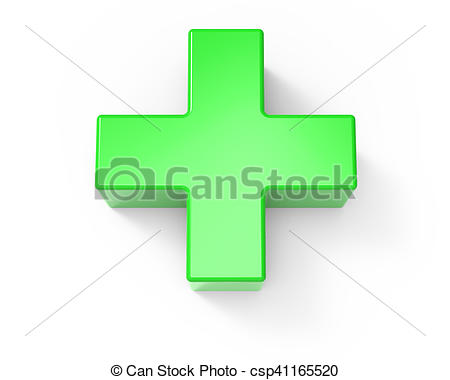 Green plus sign isolated on white background, 3d rendering stock 