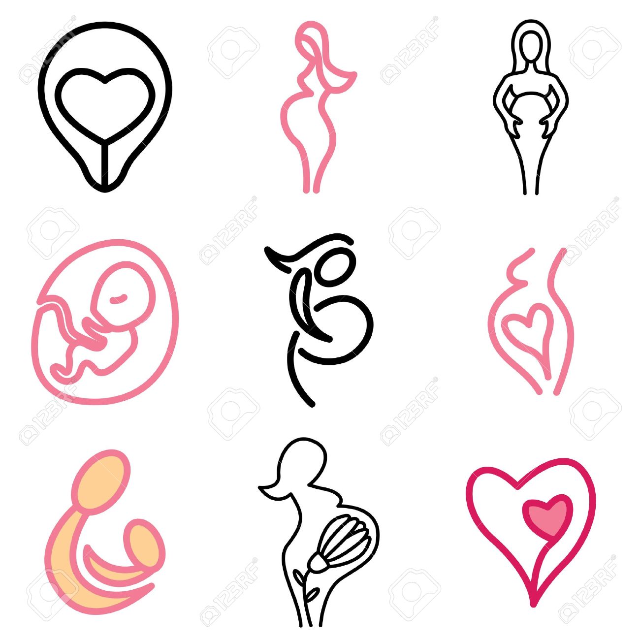 Vector gynecology icon set. outline, flat female uterus. vector 