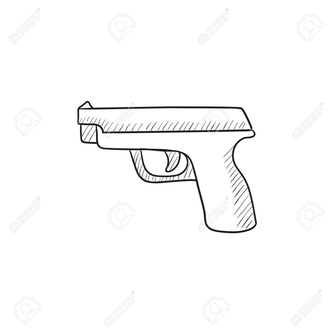 Handgun Vector Sketch Icon Isolated On Background. Hand Drawn 
