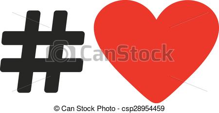 The hash love icon Hashtag heart symbol Flat Vector Image