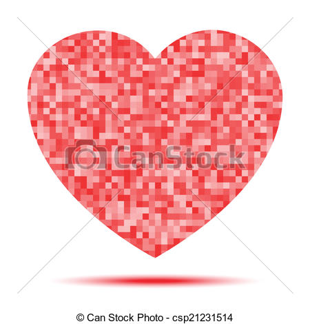 Heart Pixel Red Icon Isolated On White Background. Romantic Love 