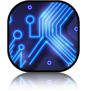 High tech icon emblem as a glossy blue pad screen isolated on 