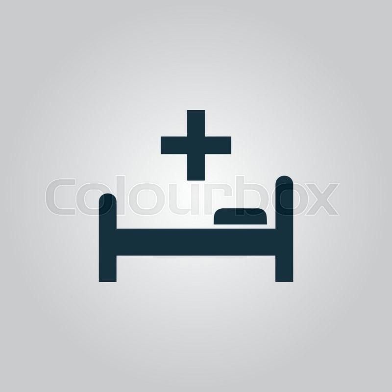 Hospital bed and cross. Flat web icon or sign isolated on grey 