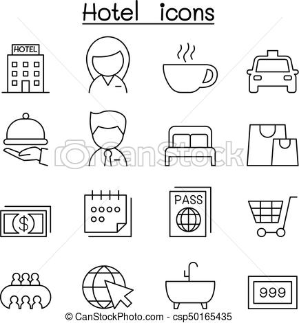Vector line hotel icon set stock illustration. Illustration of 