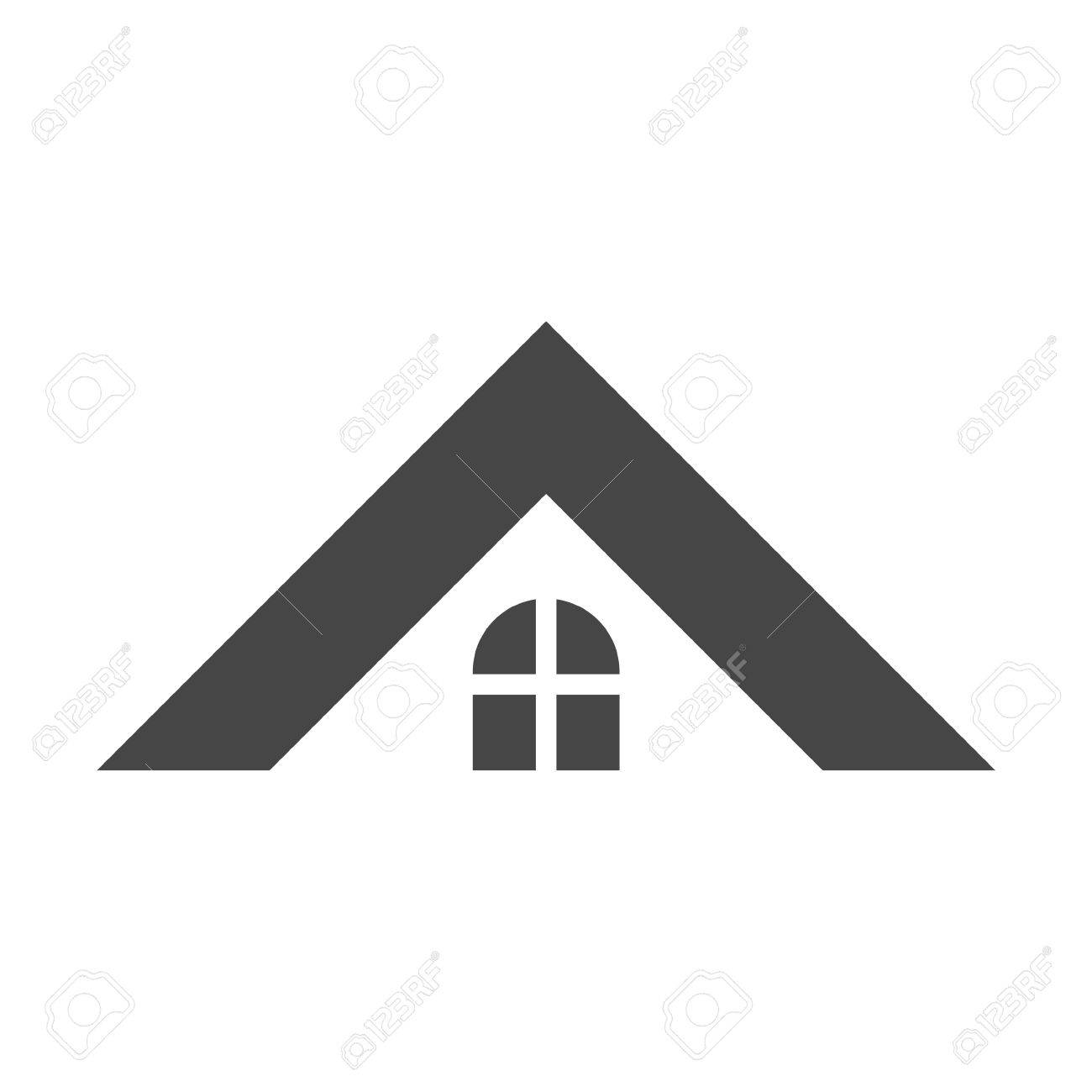 Black and white gabled roof house icon set . Vector vector 