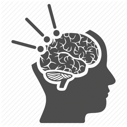 Flat design human brain within head silhouette icon vector 
