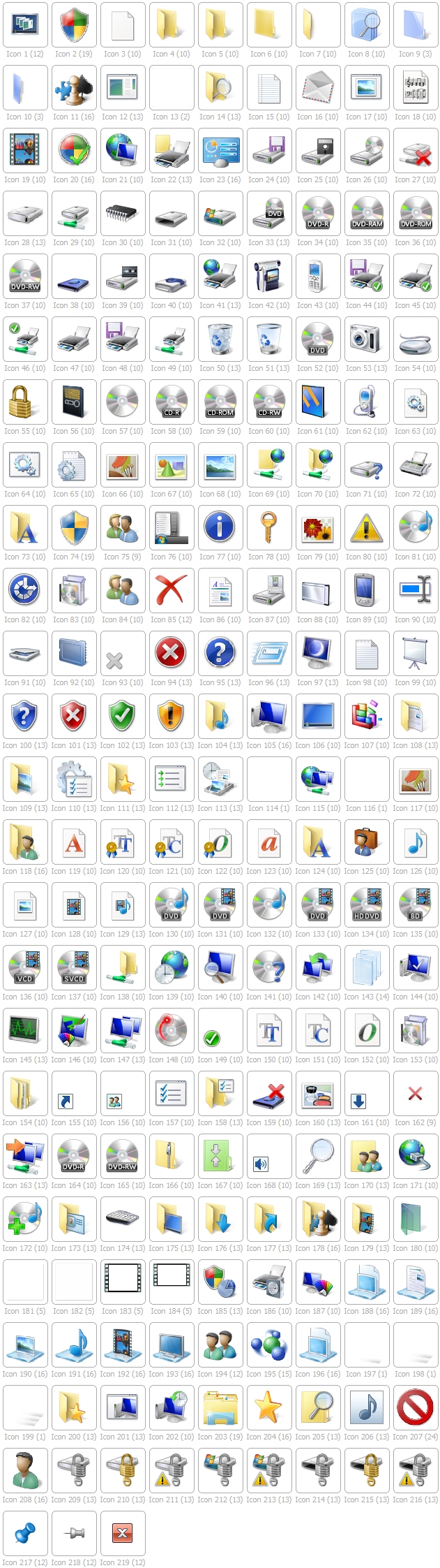 Windows Icons: Reference list with details, locations  images
