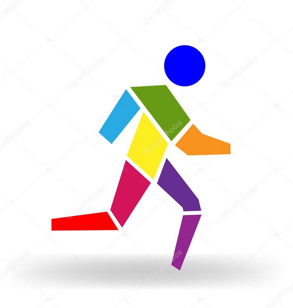 Running man icon symbol on the blue-green abstract