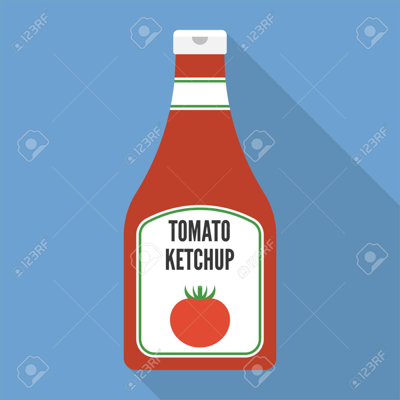 Tomato Ketchup, Sauce Bottle Vector Icon, With Label, Sticker 