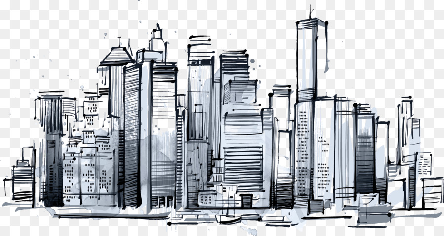 Skyscraper,City,Human settlement,Metropolis,Skyline,Tower block,Metropolitan area,Cityscape,Architecture,Building,Mixed-use,Sketch,Cylinder,Commercial building,Drawing,Urban design