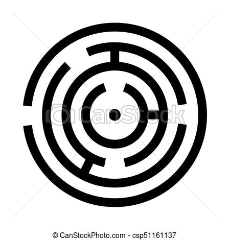 Vector black line maze icon on white background. Labyrinth icon 