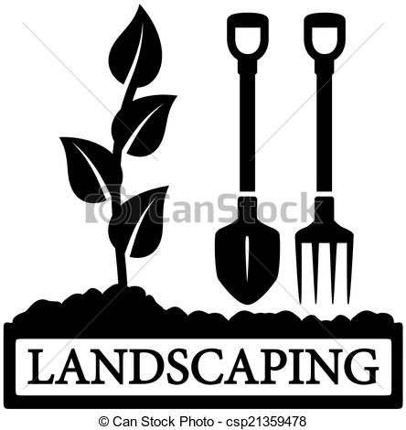 Set green isolated garden landscaping symbols stock illustrations 