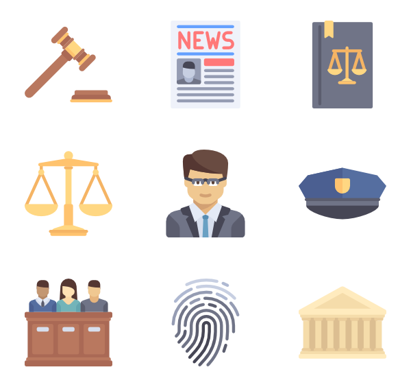 Law icons. Set of round grey vector justice, law and legal 