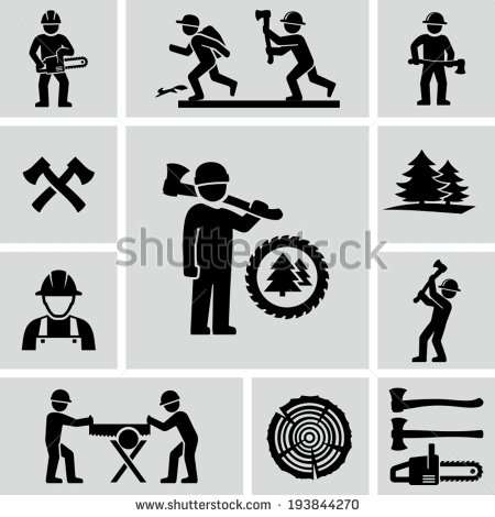 Lumberjack icon. Woodcutter sign. Feller with beard and axes 
