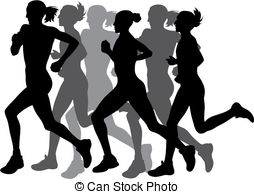 Marathon runner running silhouette. Illustration of a stock 