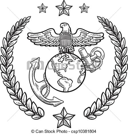 Us marine corps military insignia. Doodle style military vector 