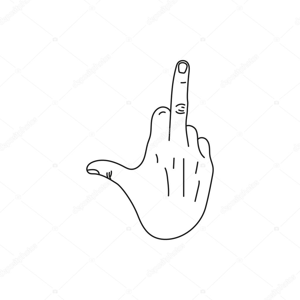 hand showing middle finger up. fuck you or fuck off. simple black 