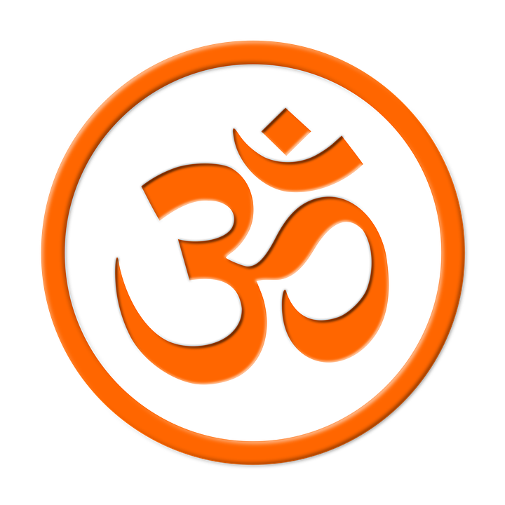 Red vector Om symbol, aum logo. Symbol of hinduism and buddhism 