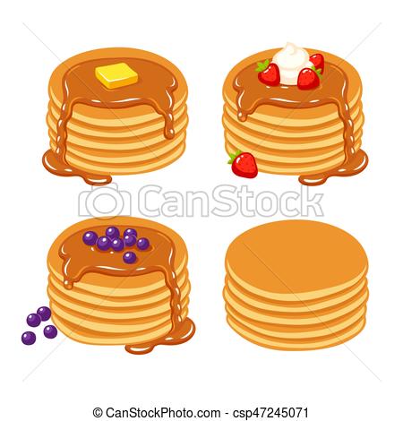 Breakfast Pancakes Syrup Butter On Plate Stock Vector 594677540 