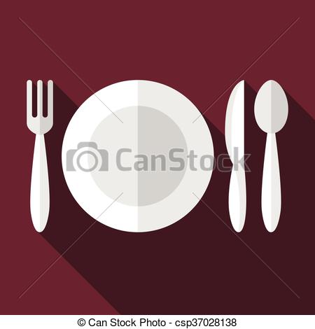 Place Setting With Plate,spoon And Fork Icon Stock Vector 