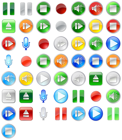 Music player navigation icons set. Play, stop, forward, backward 