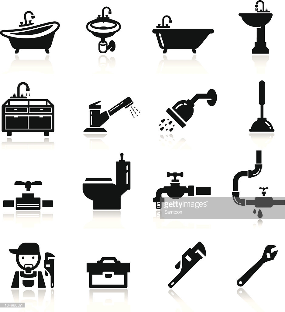 Vector black plumbing icons set on grey background vector 