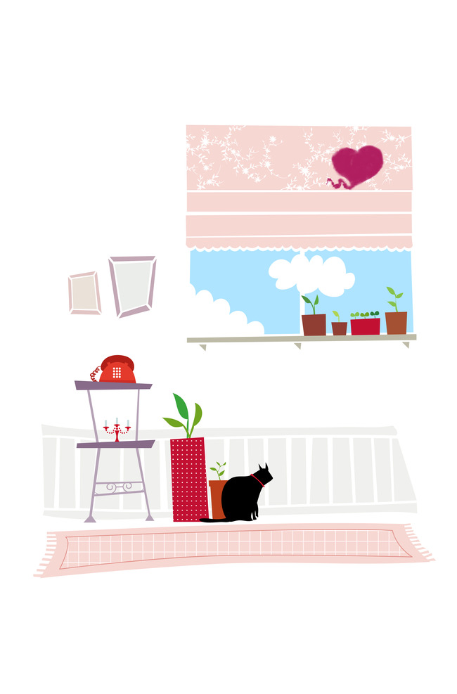 Pink,Room,Illustration,Wall sticker,Plant,Furniture,Rectangle,Art