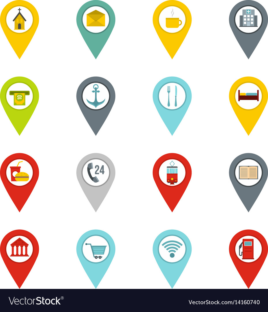 Points of interest icons set, simple style. Points of clipart 