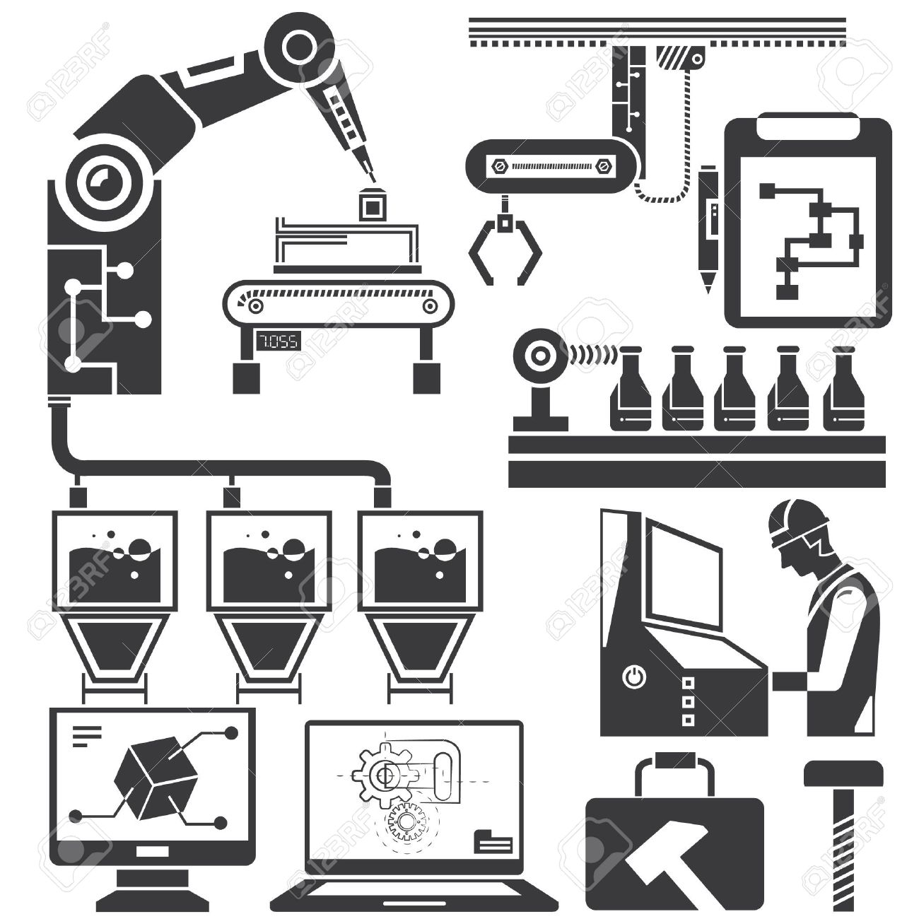 Production Line Icons by macrovector | GraphicRiver