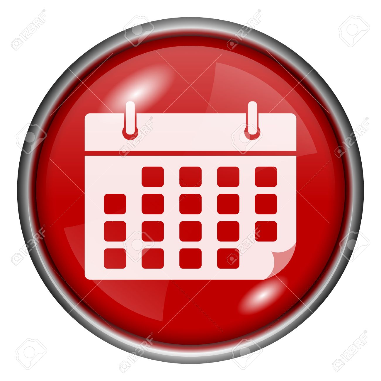Red Round Glossy Calendar Icon With White Design On Red Background 