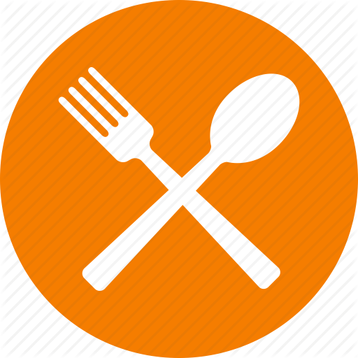 Decorative restaurant icon with chef hat and fork, knife | Stock 