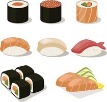 Flat Icon Sashimi Set Salmon Rolls Stock Vector 721883725 
