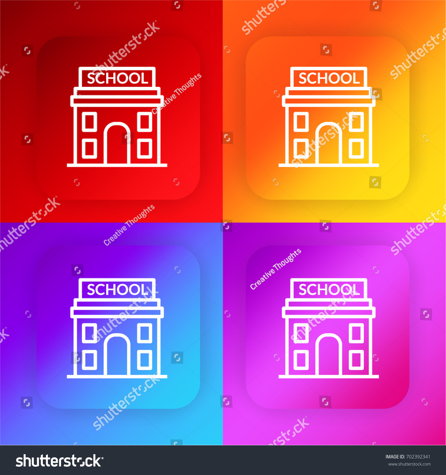 Flat Graduation And Success Squared App Icons Set Stock Vector 