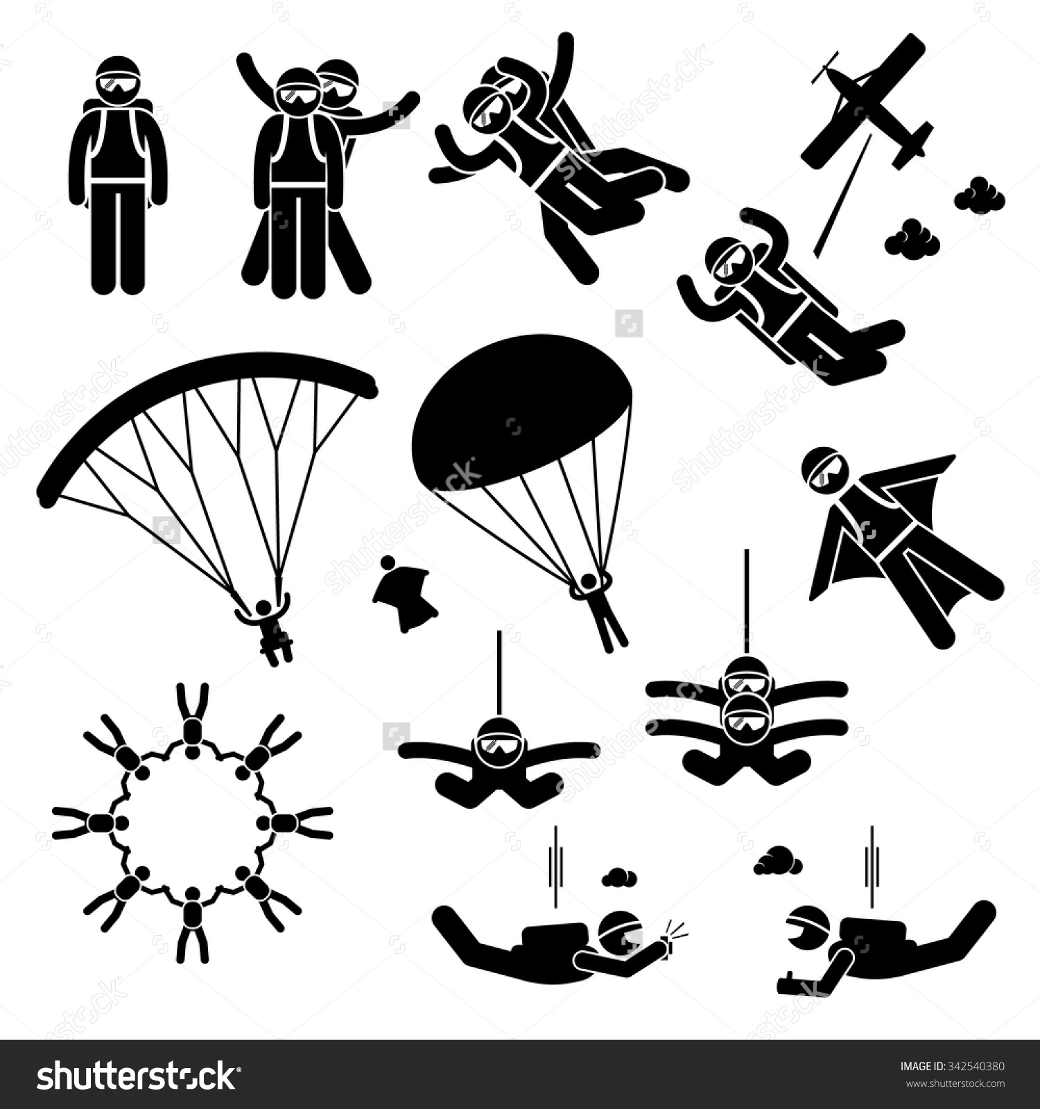 Skydiver On Parachute. Vector Icon Royalty Free Cliparts, Vectors 