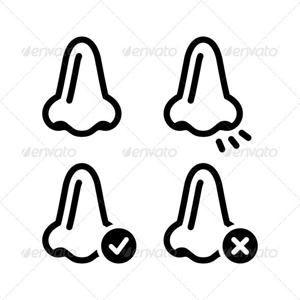 Nose Smell Vector Black Icons Set #GraphicRiver Human body part 