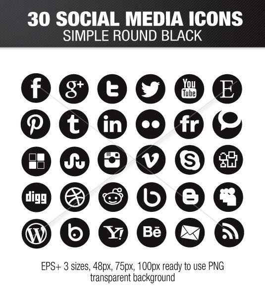 Round social media icons - white | Social media icons, Icons and 