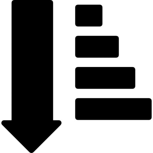Sort descending interface down arrow symbol with horizontal text 