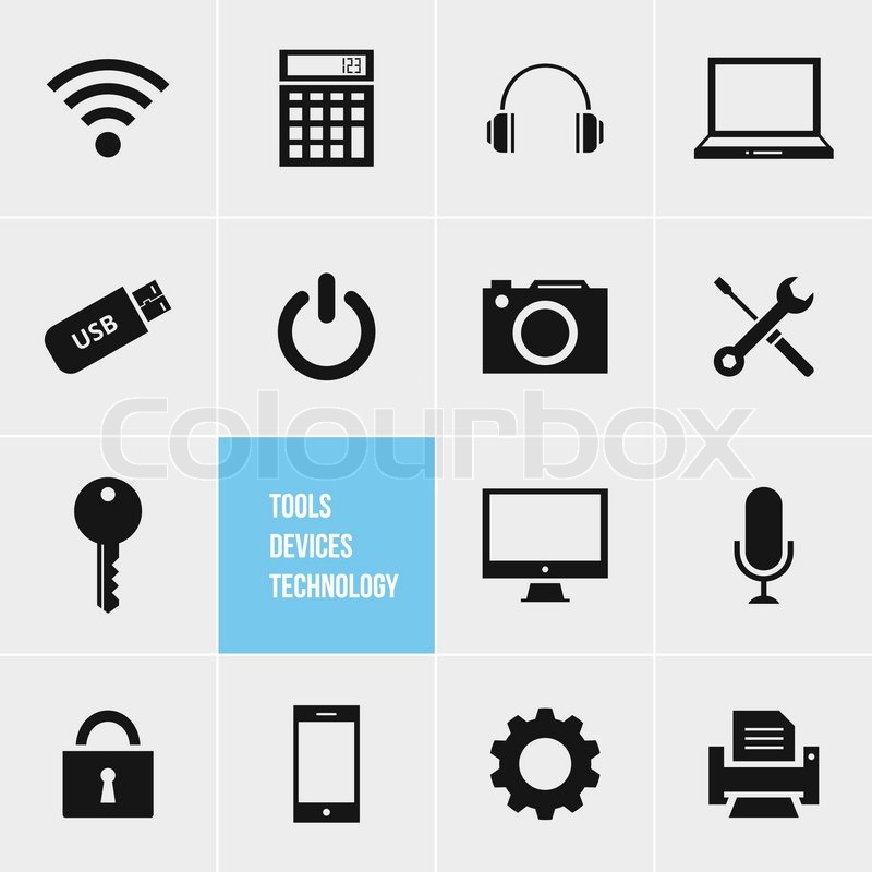 Flat icon set for web and mobile Technology icons Vector Image