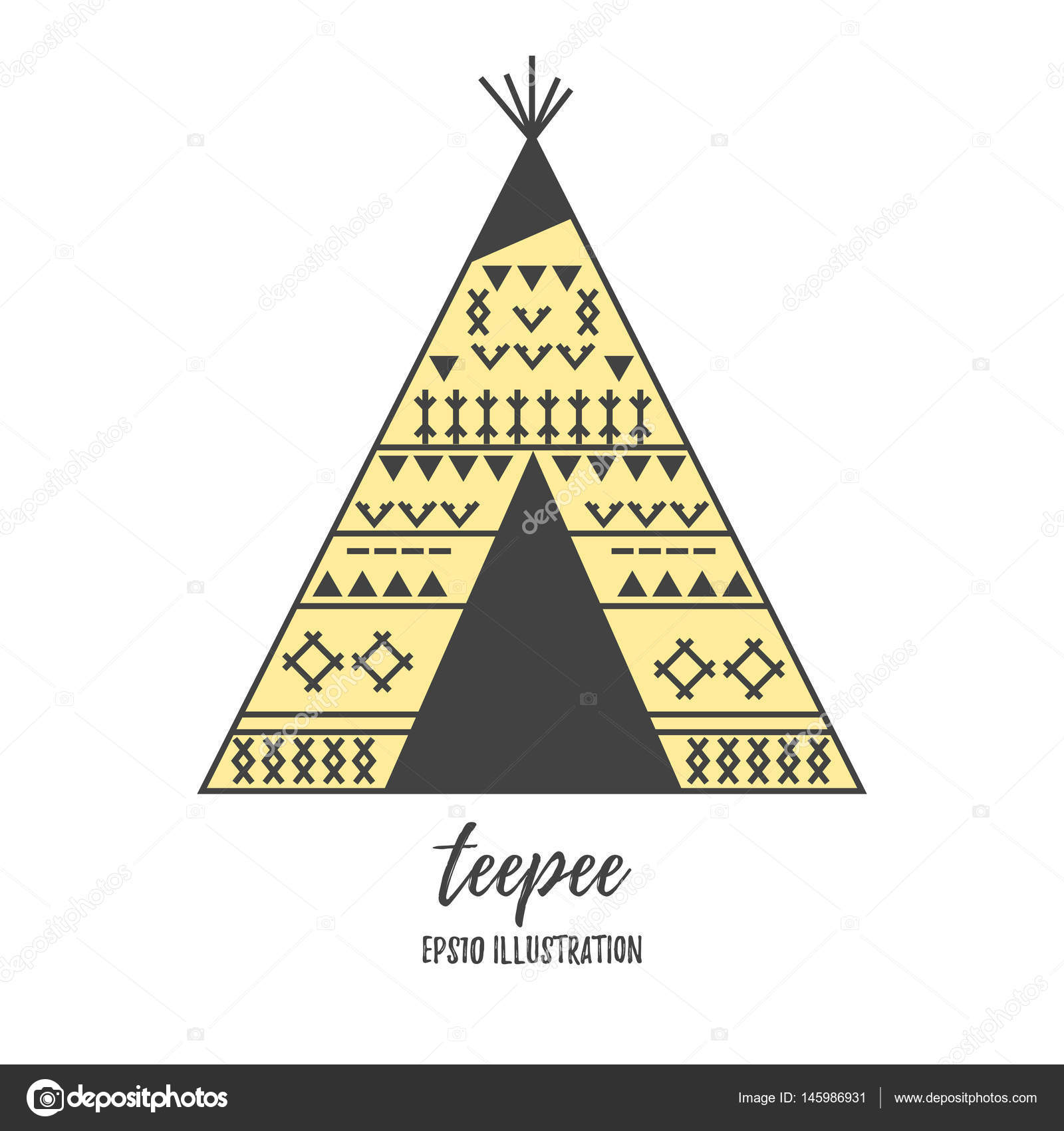 Hand Drawn Tribal Icon With A Textured Teepee Vector Illustration 