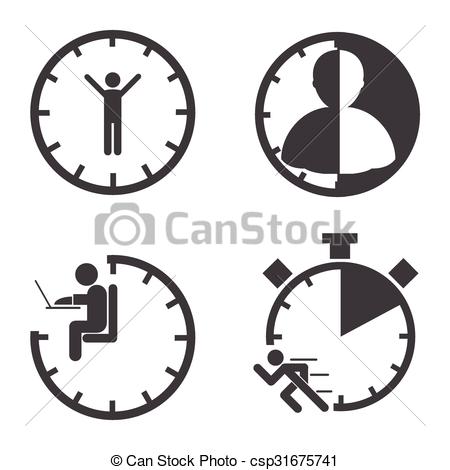 Clock Gear Flat Line Icon. Time Management Concept Royalty Free 