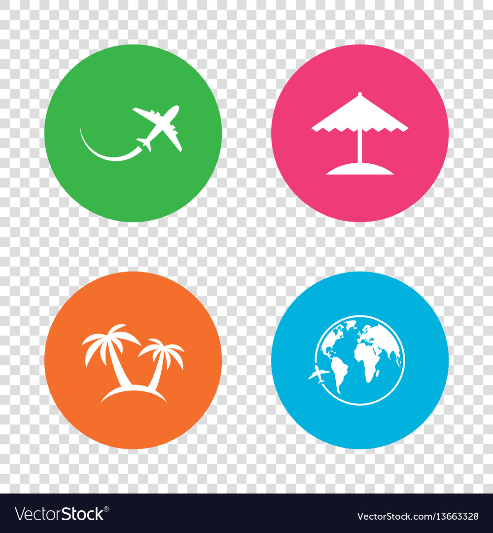 Travel trip icon. Airplane, world globe symbols. Palm tree and 