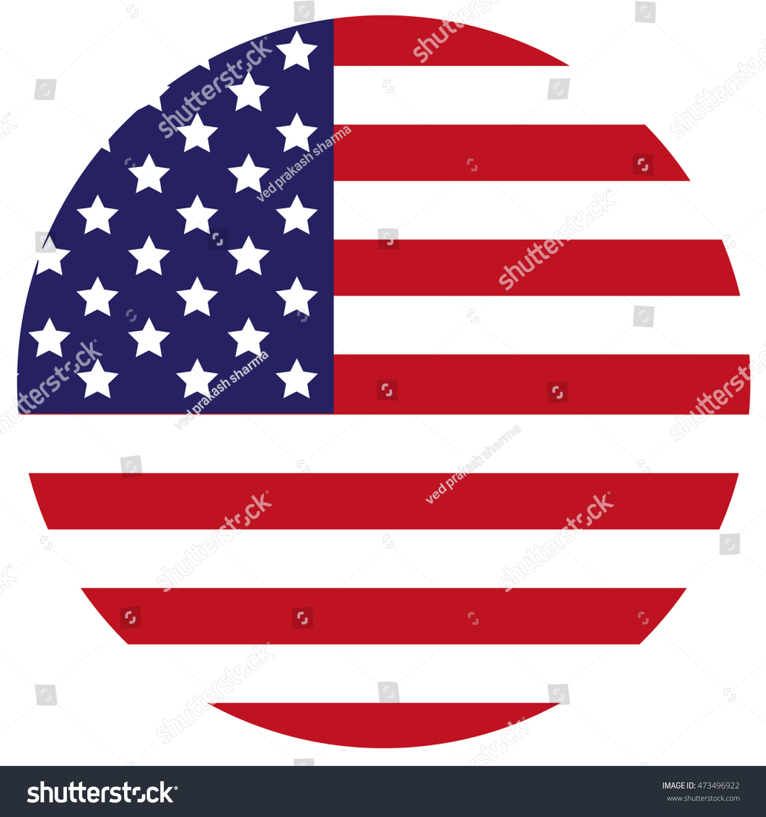 American Flag Round Icon. US Flag Icon With Accurate Official 