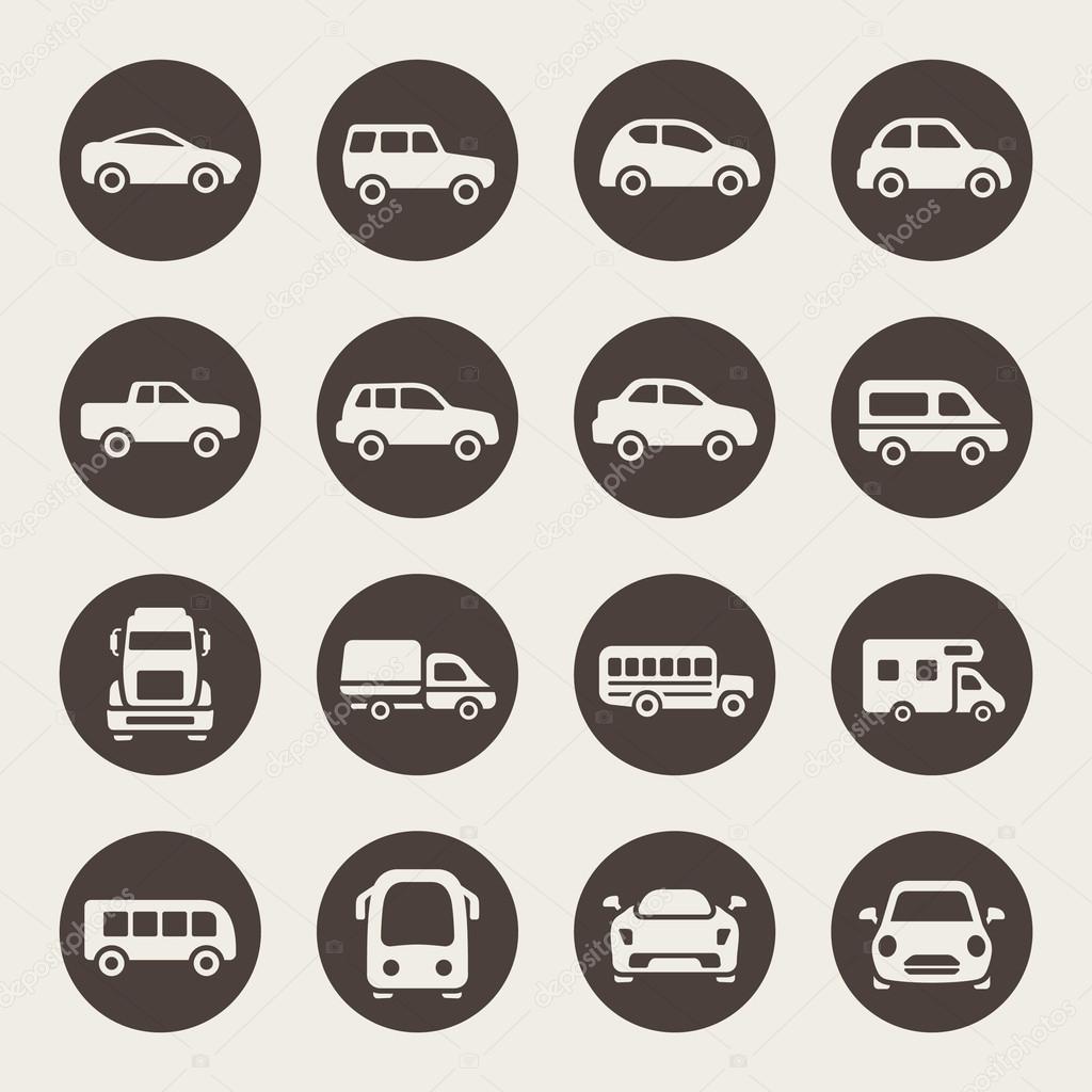 Cars Icons Set . 30 Different Vector Car Forms Stock Vector 