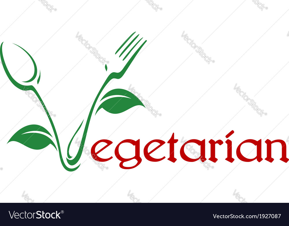 Green concept vegetarian food sign with fork and knife | Stock 