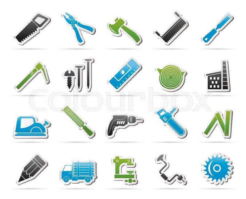 Carpentry, logging and woodworking icons - vector icon set | Stock 