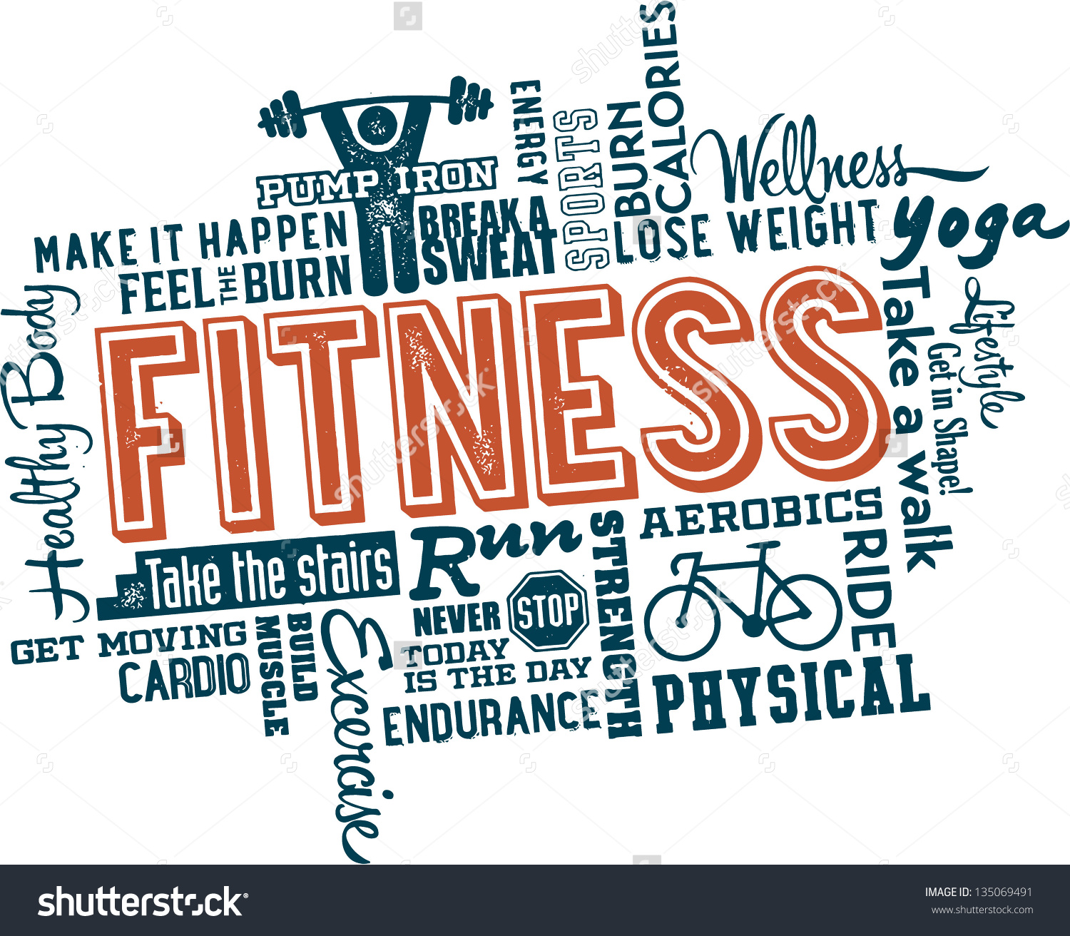 Fitness And Healthy Exercise Word And Icon Cloud Stock Vector 