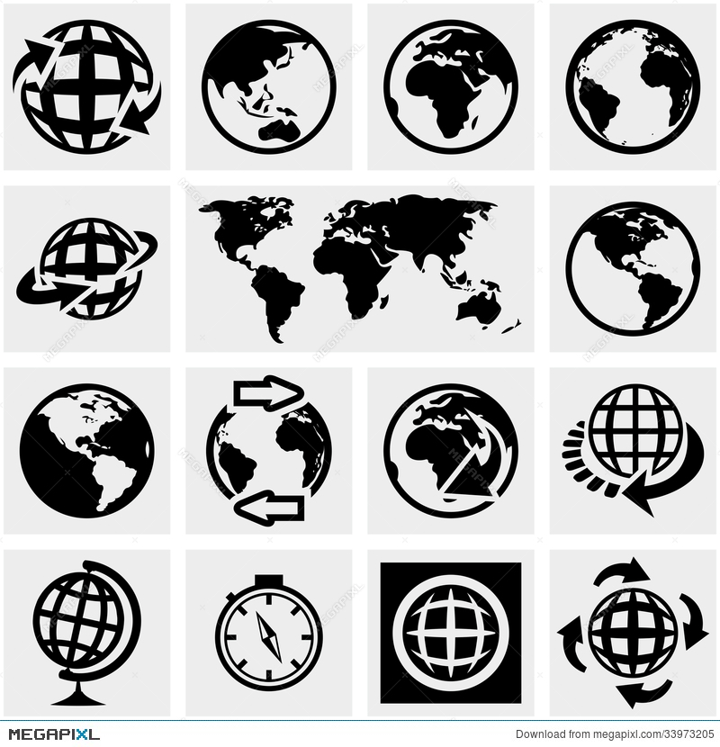 Globe earth vector icons set. World, map of continents as 